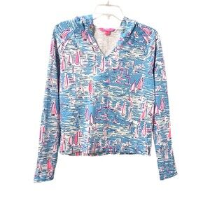 Lilly Pulitzer Kiawah Hoodie Large Boca Blue Its A Sailabration Terry Pullover